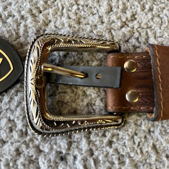 Ariat Concho Belt Mens 38 Brown Leather Tooled Cowboy Rodeo Western Ranch Farm - Picture 3 of 7